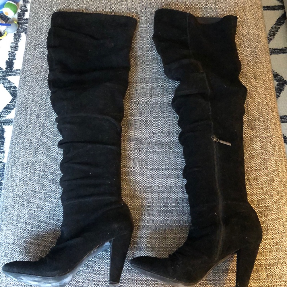 Calvin Klein thigh high black suede boots size 8